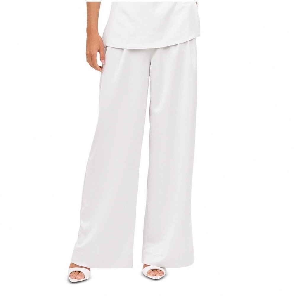 Nonchalant Label Rollo Pants‎ Pearl Silver Satin Wide Leg High Rise Small NWT